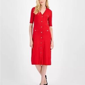 NWT Anne Klein Ribbed Button-Front A-Line Dress